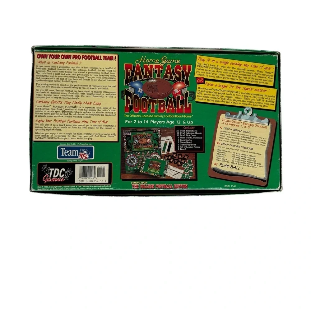 NFL Fantasy Football Board Game TDC Games Vintage 1994 Home Game